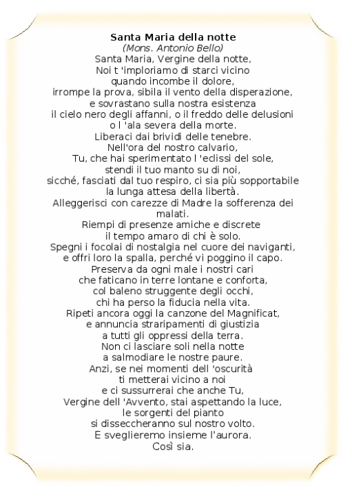 Preghiera Per I Sacerdoti Di Don Tonino Bello Santa Maria, Vergine della notte - Don Tonino Bello - leggoerifletto